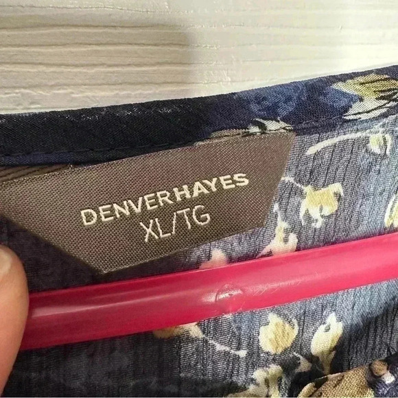 Denver Hayes  Boho Blouse Sheet Flowy Floral Blue/White/Brown Size Extra Large - Picture 10 of 16